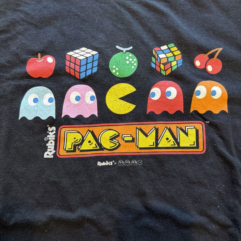 Pac-Man Rubiks Cube Games Brisco Black Tee Shirt Mens Size XL Y2K - Picture 2 of 3